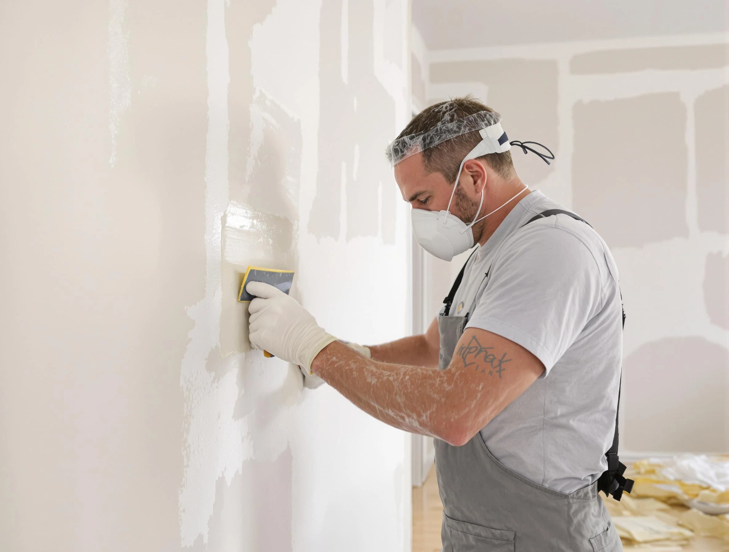 Brunswick House Painters technician applying mud to drywall seams in Brunswick, OH